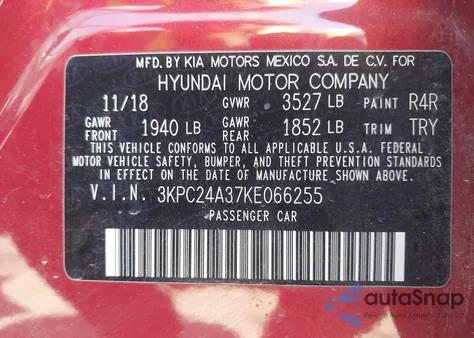 2019 Hyundai Accent Se from USA, damaged, VIN 3KPC24A37KE066255